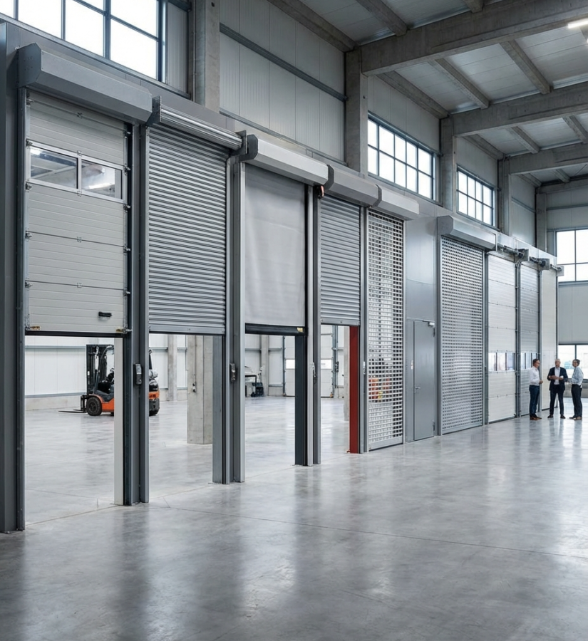 Galvanised roller shutter door curtain resisting corrosion in a washdown area
